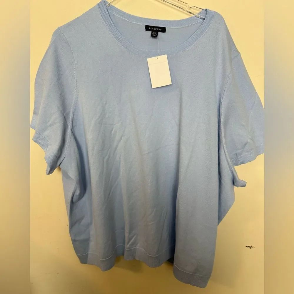 Lands' End Plus Short Sleeve Blue Sweater NWT Women's Performance Sweater 5X